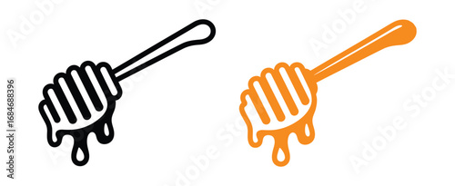 Honey Dipper with Dripping Honey, Outline Icon, vector illustration
