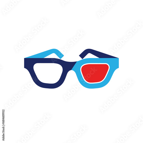 Stylish Blue and Red 3D Movie Glasses Icon.