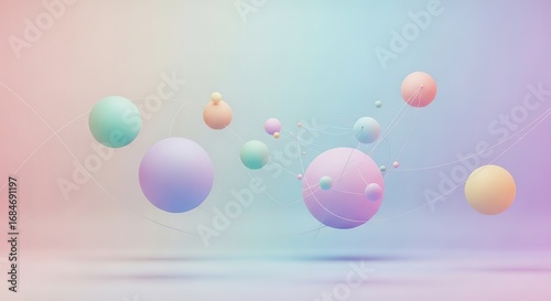 Pastel Spheres Interconnected in a Dreamlike Digital Space