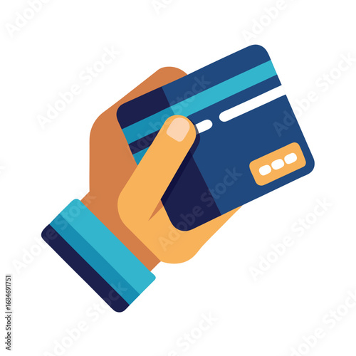 A hand firmly holding a credit card, a symbol of financial transaction, online shopping, and digital banking, isolated on a clean white background, for sales.