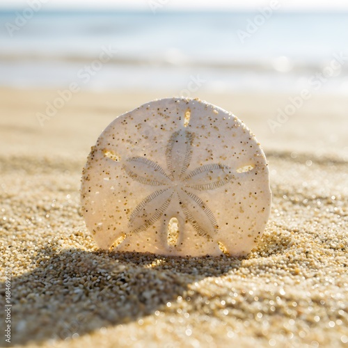 Sand dollar shell on beach fine sand