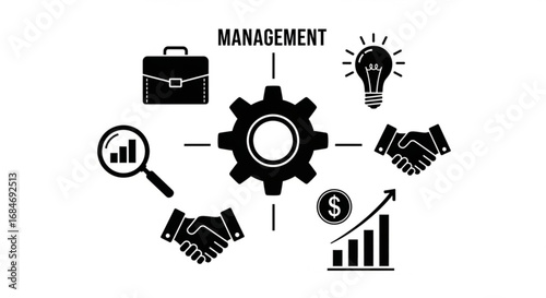 Business management strategy and planning success growth and development process optimization icon concept