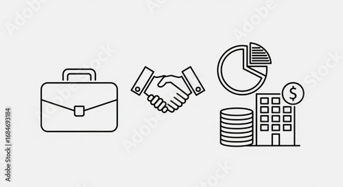 Business deal handshake briefcase finance company report vector icon illustration design stock image vector graphic