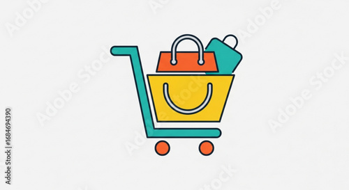 Shopping cart vector illustration for online store retail and e commerce business with shopping bags inside