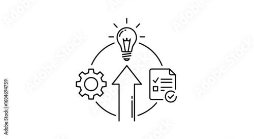 Process automation workflow diagram with idea generation and task completion for business success