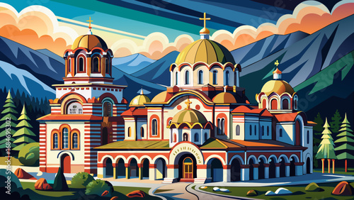 Rila Monastery in Bulgaria shines with colorful frescoes, striped arcades, and majestic mountain surroundings, reflecting centuries of Orthodox spirituality, artistry, and national cultural identity.