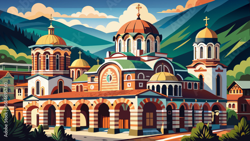 Rila Monastery in Bulgaria shines with colorful frescoes, striped arcades, and majestic mountain surroundings, reflecting centuries of Orthodox spirituality, artistry, and national cultural identity.