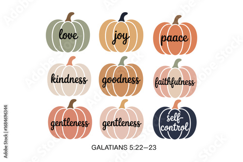 Fruits of the Spirit Fall Pumpkins Illustration – Galatians 5:22–23 Bible Verse Design