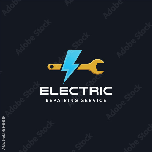 Electric repairing logo template with wrench and bolt icon