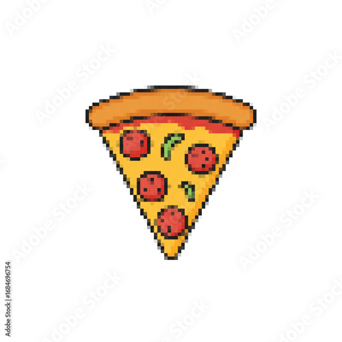 An appetizing pixel art taco, featuring a golden-brown shell overflowing with fresh green lettuce and vibrant red tomato, ideal for retro-themed designs.