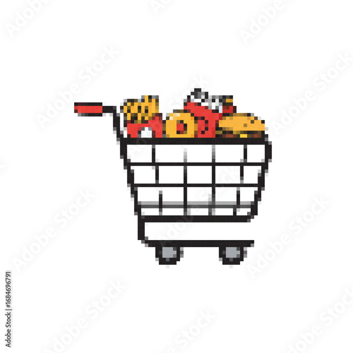 An appetizing pixel art taco, featuring a golden-brown shell overflowing with fresh green lettuce and vibrant red tomato, ideal for retro-themed designs.