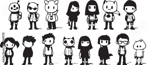 Cute Kids Vector Illustration – Cartoon, People, Characters, Funny, Minimal, Flat, Outline, Black and White, Doodle, Sketch, Creative, Family, Happy, Icon, Symbol, Art, Modern, Design, Playful