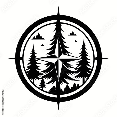 Woodland Compass vector clean black silhouette design white background