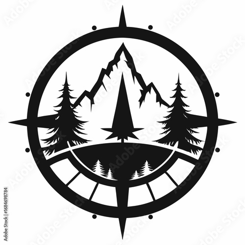 Woodland Compass vector clean black silhouette design white background