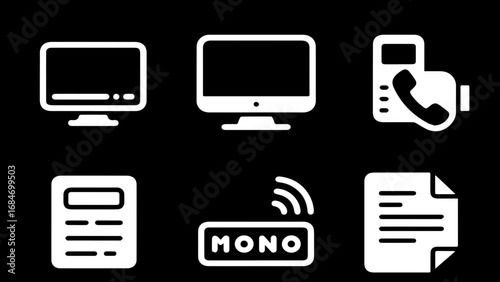 White Icons of Office Equipment