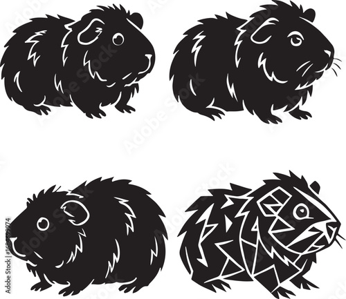 Abyssinian guinea pig pet silhouette vector illustration