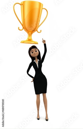 3d woman aiming prize cup concept