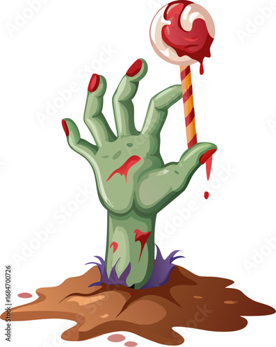 Bloody Zombie Hand Holding Candy Halloween Vector