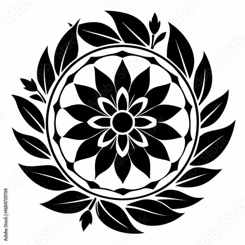 Zenflora Circle Art vector clean black silhouette design white background