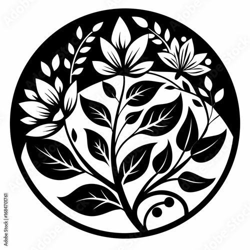 Zenflora Circle Art vector clean black silhouette design white background