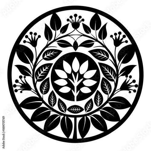 Zenflora Circle Art vector clean black silhouette design white background