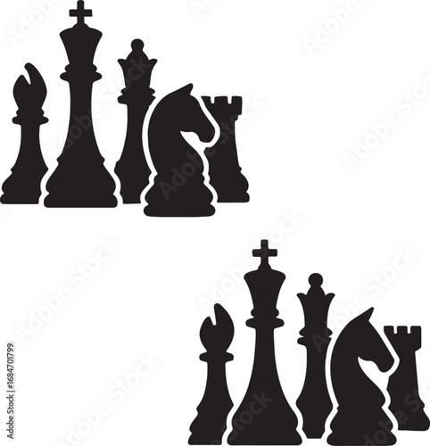 Collection of chess pieces in a striking silhouette