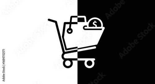 Shopping cart icon for online retail store commerce and e commerce business with money coin symbol element