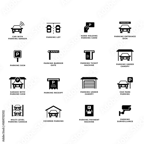 Complete Parking Solid Icons Set