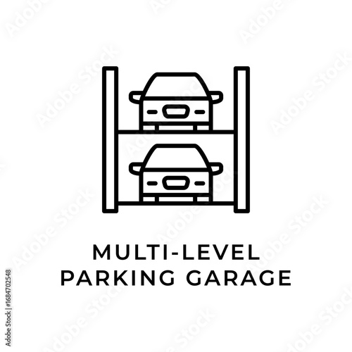 Multi-Level Parking Garage Line Icon. Stacked Floors Car Park Capacity.