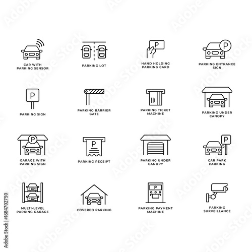 Complete Parking Line Icons Set