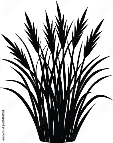 A vibrant vector illustration of grass silhouettes and wheat ears isolated on a white background, capturing the essence of nature and agriculture