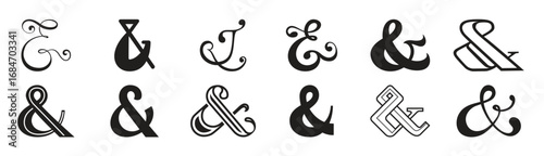Holographic foil ampersand symbol, & And sign. Ampersand icon. Ampersand collection special character. Vector illustration