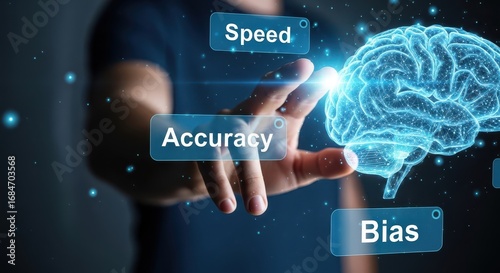 Human hand touching digital brain with speed accuracy bias