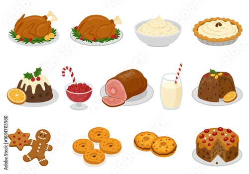 An arrangement of 12 Christmas holiday food items