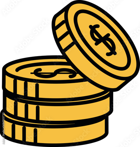 A vibrant illustration depicting a stack of golden coins, symbolizing financial growth, accumulated wealth, and a valuable monetary asset for economic concepts
