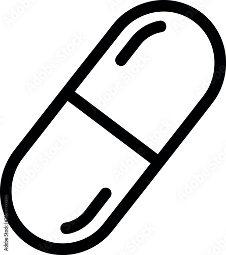 Vector graphic of a single medical capsule with segmented body and rounded ends, perfect for health and wellness concepts