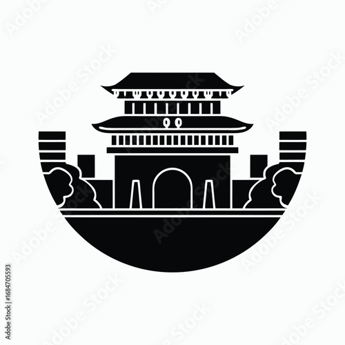 Gwanghwamun Gate Seoul Silhouette Vector Illustration.