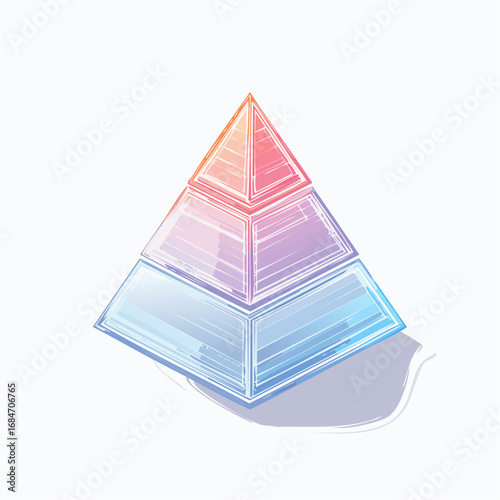 Artistic hand-drawn illustration of a colorful glass pyramid chart, a concept for hierarchy, data visualization, and business structure
