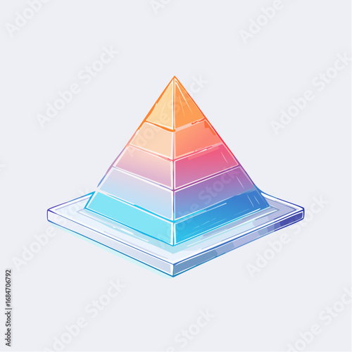 Isometric digital art of a colorful segmented pyramid chart for business infographics and data visualization concepts