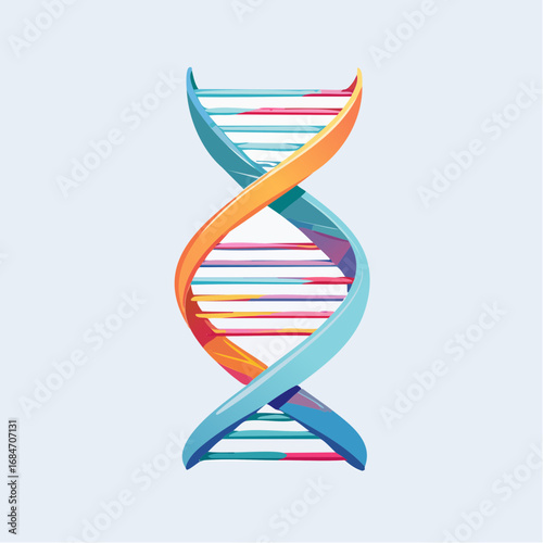Stylized illustration of a colorful DNA double helix, a symbolic representation of genetics, biology, and the code of life