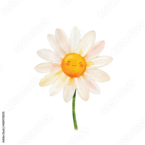 Cute cartoon daisy flower with smiling face Vector