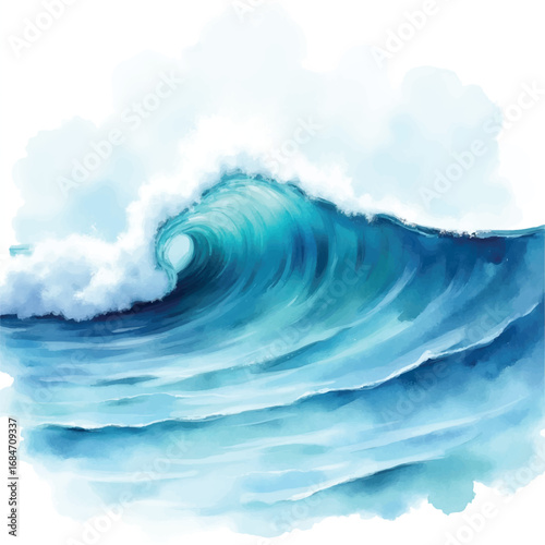 Big ocean wave watercolor illustration Watercolor Vector