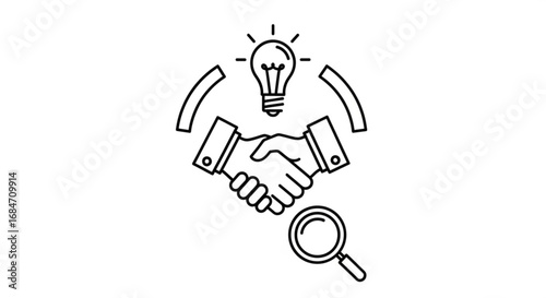 Business deal handshake agreement partnership collaboration idea lightbulb research concept vector graphic design