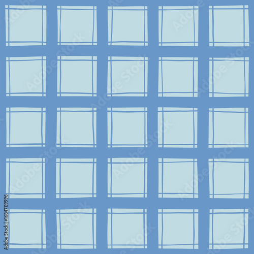 Rustic seamless check pattern with hand drawn blue stripes on light ground for cottagecore tablecloths, curtains and cozy home textiles