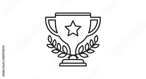 Trophy award winner success champion achievement laurel wreath star outline vector icon design illustration