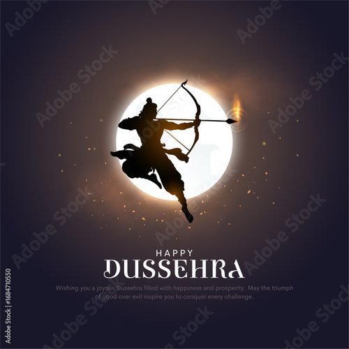 Happy Dussehra festival of India poster design. Lord Rama killing Ravana. Creative vector illustration.