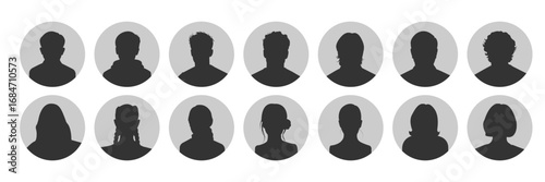 woman and man silhouette avatars or profile gray icon. male and female portraits, anonymous people icons different styles,  square, circle shape . eps 10 