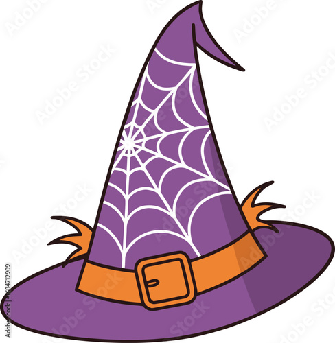 Vector art of purple witch hat with spider web and buckle