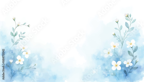 Watercolor blue floral background with white flowers illustration