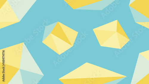 Light Blue Background with Scattered Yellow and Light Blue Geometric Crystal Shapes geometric shapes